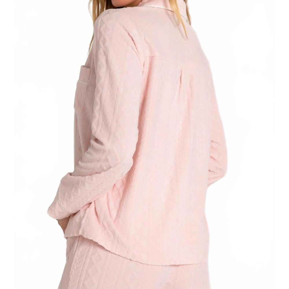 NEW PJ SALVAGE very terry cable button up top in pink tint - Picture 3 of 4